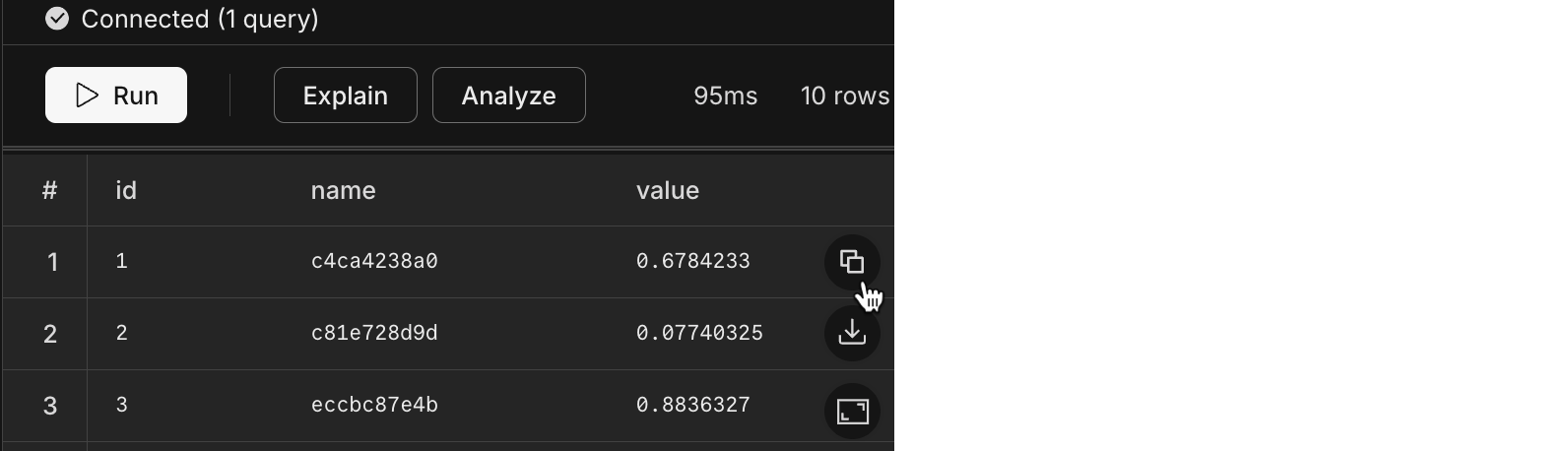 copy json SQL Editor